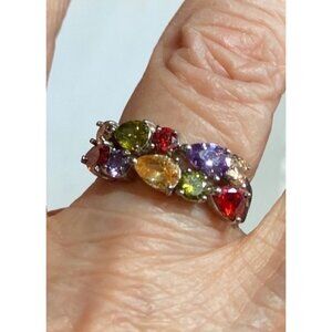 Sterling Silver Ring W/Amethyst,Peridot,Citrine & Garnet size 9 - 9.5 Gift Boxed